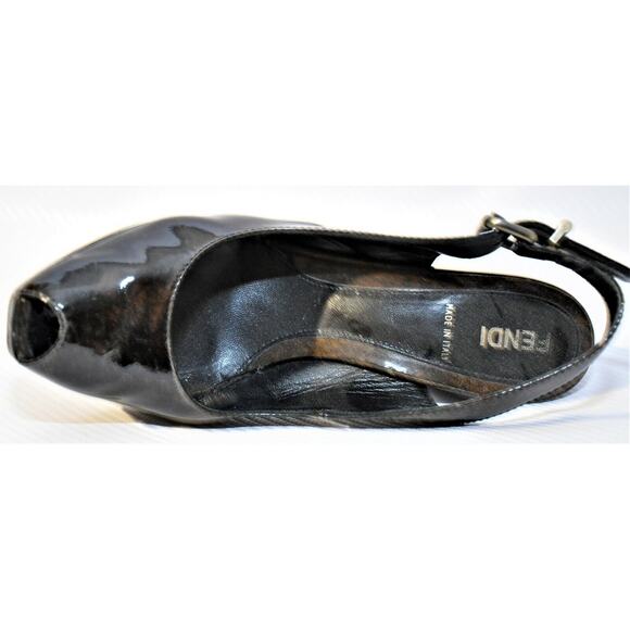 Fendi Italy Vernice Radica Peep Toe Platform Sandal Heel Tabacco Brown 37.5/7 - Picture 8 of 11